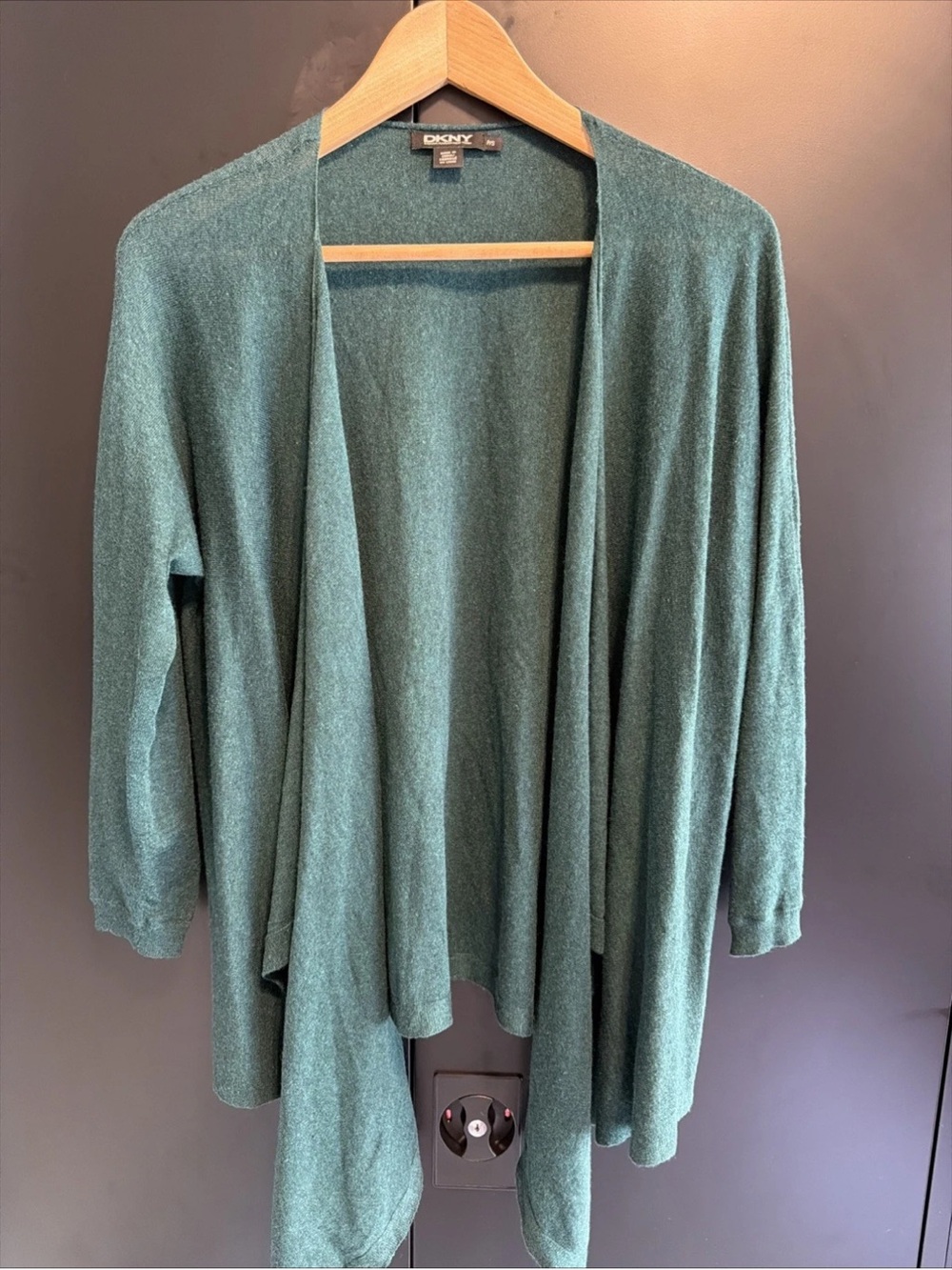 DKNY Teal Green Open-Front Draped Cardigan Cashmere Silk blend